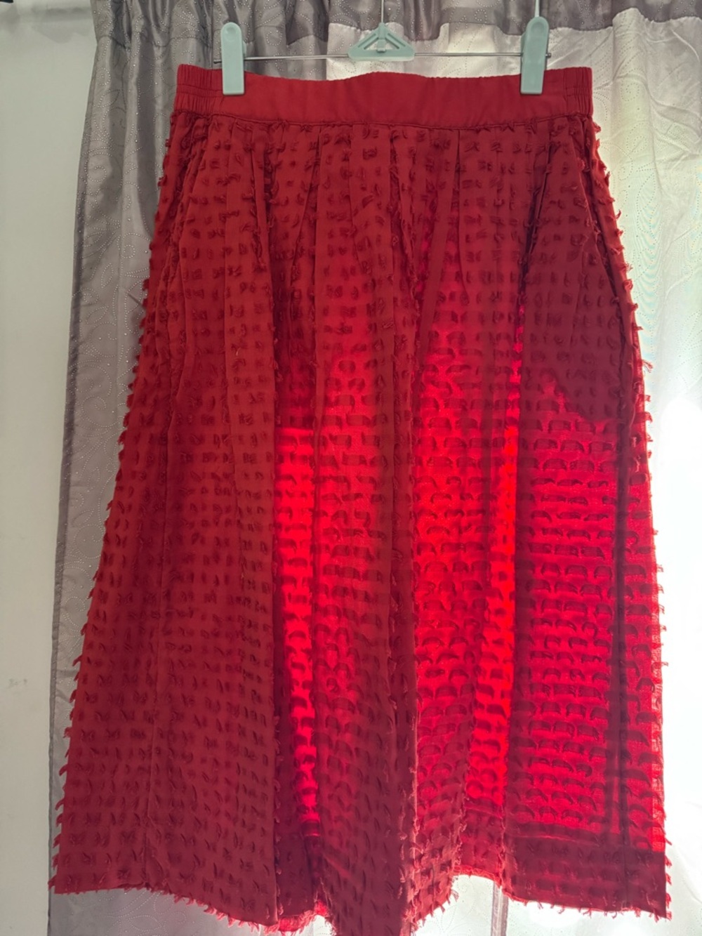 J. Crew Red Textured Midi Skirt